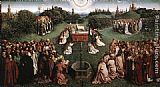 Jan Van Eyck Canvas Paintings - The Ghent Altarpiece Adoration of the Lamb